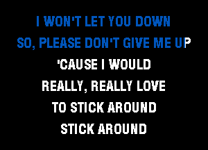 I WON'T LET YOU DOWN
SO, PLEASE DON'T GIVE ME UP
'CAU SE I WOULD
REALLY, REALLY LOVE
TO STICK AROUND
STICK AROUND