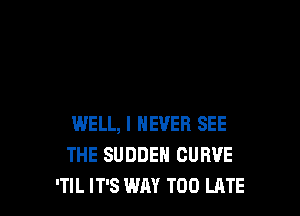 WELL, I NEVER SEE
THE SUDDEN CURVE
'TlL IT'S WAY TOO LATE