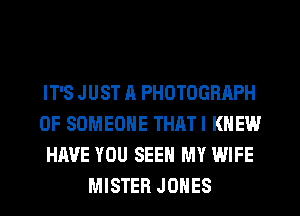 IT'S JUST A PHOTOGRAPH
0F SOMEONE THATI KNEW
HAVE YOU SEEN MY WIFE
MISTER JONES