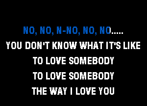 H0, H0, H-HO, H0, H0 .....
YOU DON'T KNOW WHAT IT'S LIKE
TO LOVE SOMEBODY
TO LOVE SOMEBODY
THE WAY I LOVE YOU