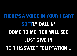 THERE'S A VOICE IN YOUR HEART
SOFTLY CALLIH'
COME TO ME, YOU WILL SEE
JUST GIVE IN
TO THIS SWEET TEMPTATIOH...