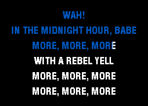 WAH!

IN THE MIDNIGHT HOUR, BABE
MORE, MORE, MORE
WITH A REBEL YELL
MORE, MORE, MORE
MORE, MORE, MORE