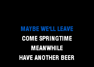 MAYBE WE'LL LEAVE

COME SPRINGTIME
MEAHWHILE
HAVE ANOTHER BEER