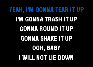 YEAH, I'M GONNA TEAR IT UP
I'M GONNA TRASH IT UP
GONNA ROUND IT UP
GONNA SHAKE IT UP
00H, BABY
I WILL NOT LIE DOWN