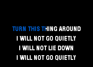 TURN THIS THING AROUND
IWILL HOT GO QUIETLY
I WILL NOT LIE DOWN
I WILL NOT GO QUIETLY