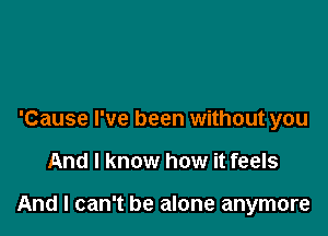 'Cause I've been without you

And I know how it feels

And I can't be alone anymore