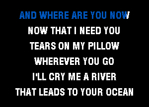 AND WHERE ARE YOU NOW
NOW THAT I NEED YOU
TEARS OH MY PILLOW

WHEREVER YOU GO
I'LL CRY ME A RIVER
THAT LEADS TO YOUR OCEAN