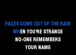 FACES COME OUT OF THE RAIN
WHEN YOU'RE STRANGE
HO-OHE REMEMBERS
YOUR NAME