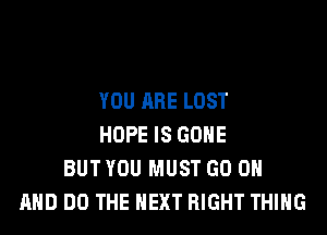 YOU ARE LOST
HOPE IS GONE
BUT YOU MUST GO ON
AND DO THE NEXT RIGHT THING