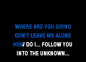 IWHERE ARE YOU GOING
DON'T LEAVE ME ALONE
HOW DO I... FOLLOW YOU

INTO THE UNKNOWN... l