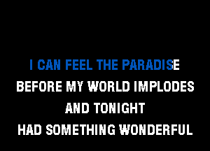 I CAN FEEL THE PARADISE
BEFORE MY WORLD IMPLODES
AND TONIGHT
HAD SOMETHING WONDERFUL
