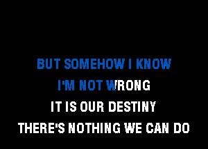 BUT SOMEHOW I KNOW
I'M NOT WRONG
IT IS OUR DESTINY
THERE'S NOTHING WE CAN DO