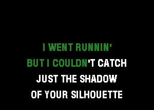 IWENT HUNNIH'

BUT I COULDN'T CATCH
JUST THE SHIIDOW
OF YOUR SILHDUETTE