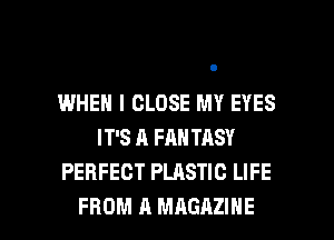 IWHEN I CLOSE MY EYES
IT'S A FAN TASY
PERFECT PLASTIC LIFE

FROM A MAGAZINE l