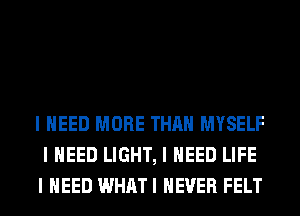 I NEED MORE THAN MYSELF
I NEED LIGHT, I NEED LIFE
I NEED WHATI NEVER FELT