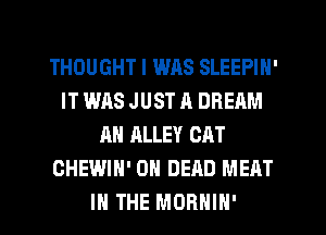 THOUGHT I WAS SLEEPIN'
IT WAS JUST R DREAM
AH ALLEY CAT
CHEWIH' 0N DEAD MEAT
IN THE MORHIH'