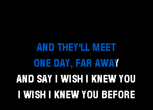 MID THEY'LL MEET

ONE DAY, FAR AWAY
MID SAY I WISH I KNEW YOU
I WISH I KNEW YOU BEFORE