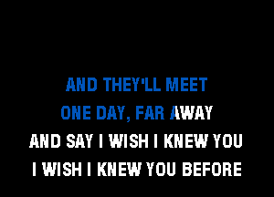 MID THEY'LL MEET

ONE DAY, FAR AWAY
MID SAY I WISH I KNEW YOU
I WISH I KNEW YOU BEFORE