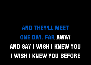 MID THEY'LL MEET

ONE DAY, FAR AWAY
MID SAY I WISH I KNEW YOU
I WISH I KNEW YOU BEFORE
