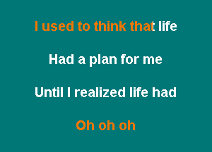 I used to think that life

Had a plan for me

Until I realized life had

Ohohoh