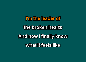 I'm the leader of

the broken hearts

And now I finally know

what it feels like
