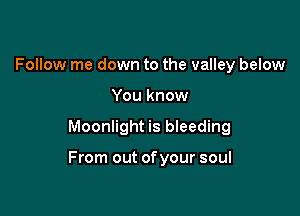 Follow me down to the valley below
You know

Moonlight is bleeding

From out ofyour soul