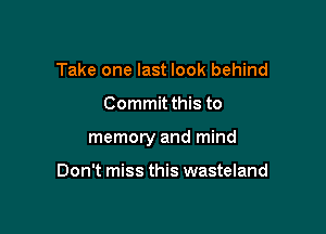 Take one last look behind

Commit this to

memory and mind

Don't miss this wasteland