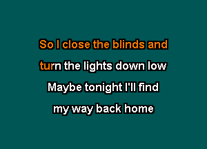 So I close the blinds and

turn the lights down low

Maybe tonight I'll fund

my way back home