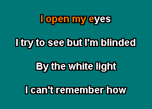 I open my eyes

I try to see but I'm blinded

By the white light

I can't remember how