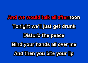 And we would talk all afternoon
Tonight we'll just get drunk
Disturb the peace

Bind your hands all over me

And then you bite your lip