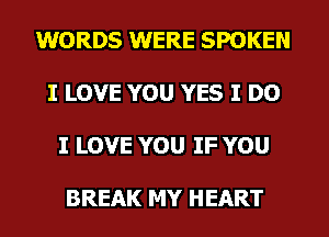 WORDS WERE SPOKEN

I LOVE YOU YES I DO

I LOVE YOU IF YOU

BREAK MY HEART