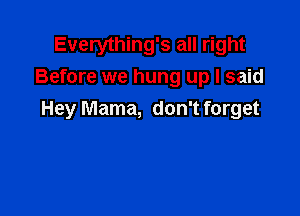 Everything's all right
Before we hung up I said

Hey Mama, don't forget