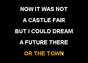 NOW IT WAS NOT
A CASTLE FAIR
BUT I COULD DREAM

A FUTURE THERE
OR THE TOWN