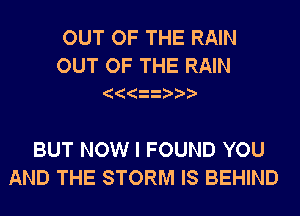 OUT OF THE RAIN

OUT OF THE RAIN

BUT NOW I FOUND YOU
AND THE STORM IS BEHIND