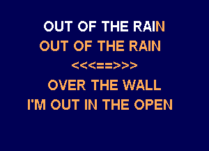 OUT OF THE RAIN

OUT OF THE RAIN
(((z

OVER THE WALL
I'M OUT IN THE OPEN