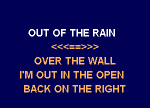 OUT OF THE RAIN
(((z

OVER THE WALL
I'M OUT IN THE OPEN
BACK ON THE RIGHT