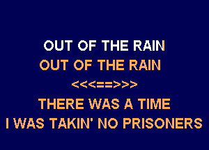 OUT OF THE RAIN
OUT OF THE RAIN
THERE WAS A TIME
I WAS TAKIN' NO PRISONERS