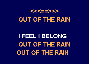 OUT OF THE RAIN

I FEEL I BELONG
OUT OF THE RAIN
OUT OF THE RAIN