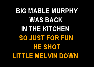 BIG MABLE MURPHY
WAS BACK
IN THE KITCHEN

SO JUST FOR FUN
HE SHOT
LITTLE MELVIN DOWN