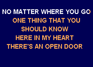 NO MATTER WHERE YOU GO
ONE THING THAT YOU
SHOULD KNOW
HERE IN MY HEART
THERE'S AN OPEN DOOR