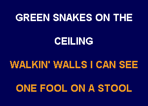 GREEN SNAKES ON THE

CEILING

WALKIN' WALLS I CAN SEE

ONE FOOL ON A STOOL