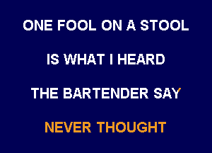 ONE FOOL ON A STOOL

IS WHAT I HEARD

THE BARTENDER SAY

NEVER THOUGHT