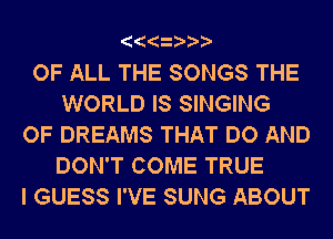 OF ALL THE SONGS THE
WORLD IS SINGING
OF DREAMS THAT DO AND
DON'T COME TRUE
I GUESS I'VE SUNG ABOUT