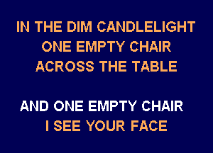 IN THE DIM CANDLELIGHT
ONE EMPTY CHAIR
ACROSS THE TABLE

AND ONE EMPTY CHAIR
I SEE YOUR FACE