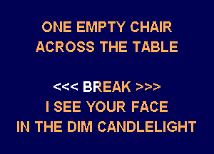 ONE EMPTY CHAIR
ACROSS THE TABLE

BREAK x
I SEE YOUR FACE
IN THE DIM CANDLELIGHT