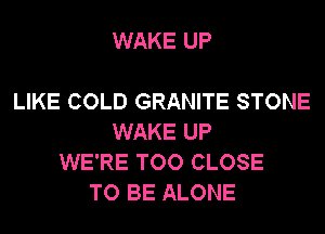 WAKE UP

LIKE COLD GRANITE STONE
WAKE UP
WE'RE TOO CLOSE
TO BE ALONE