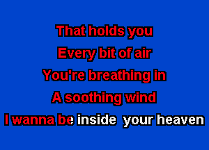 That holds you
Every bit of air

You're breathing in
A soothing wind
I wanna be inside your heaven