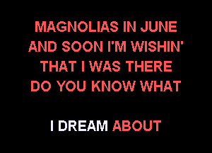 MAGNOLIAS IN JUNE
AND SOON I'M WISHIN'
THAT I WAS THERE
DO YOU KNOW WHAT

I DREAM ABOUT