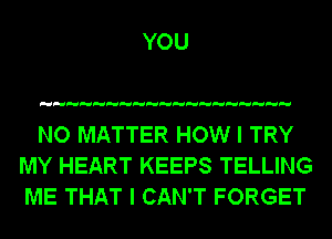 NO MATTER HOW I TRY
MY HEART KEEPS TELLING
ME THAT I CAN'T FORGET