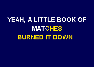 YEAH, A LITTLE BOOK OF
MATCHES

BURNED IT DOWN